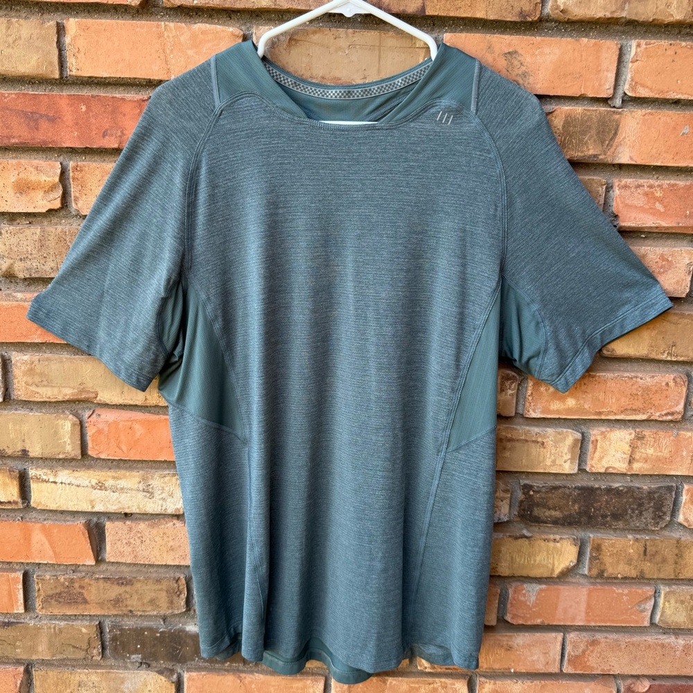Lululemon Square Neck Training Stretch Logo Mesh Tee Run (Aqua) - Large